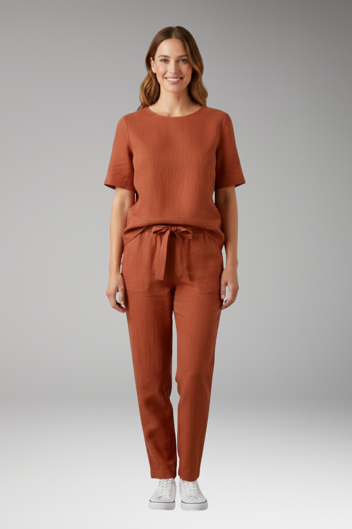 Women's Summer Top and Pants Set with Short Sleeves
