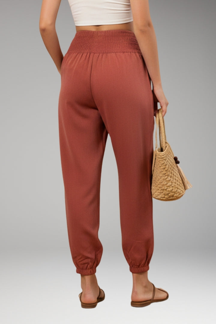 Women's Summer Trousers with Smocked Waistband and Elastic Ankle Cuffs