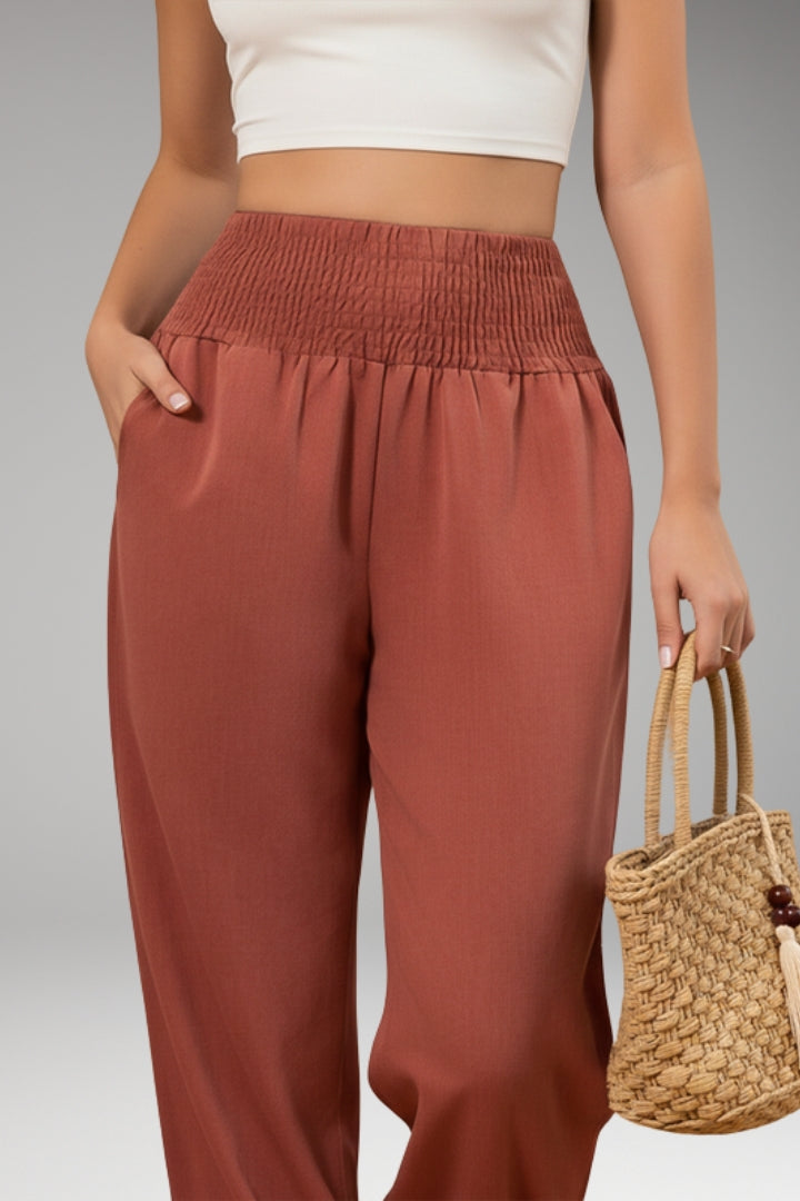 Women's Summer Trousers with Smocked Waistband and Elastic Ankle Cuffs