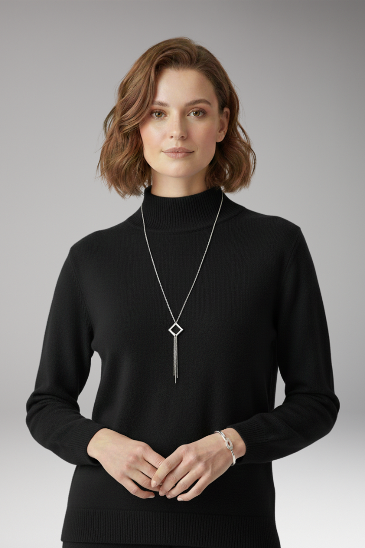Women's Sweater with High Neck and Knitted Surface