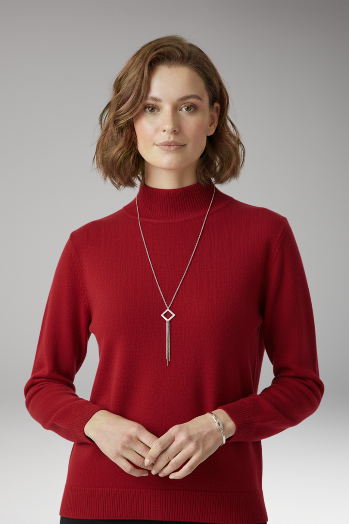 Women's Sweater with High Neck and Knitted Surface