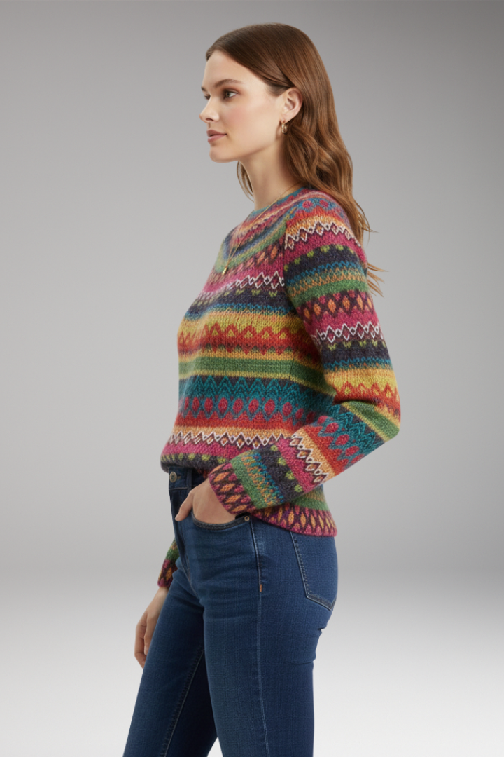 Women's Sweater with Round Neck and Knit Pattern