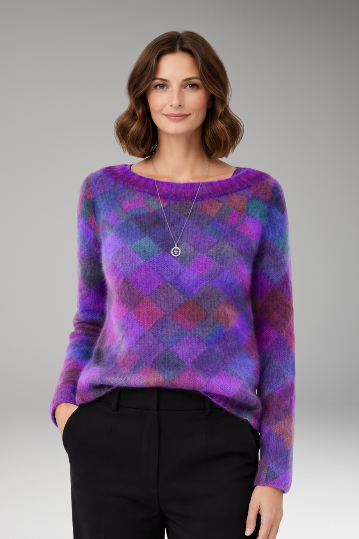 Women's Sweater with Round Neck and Patterned Surface