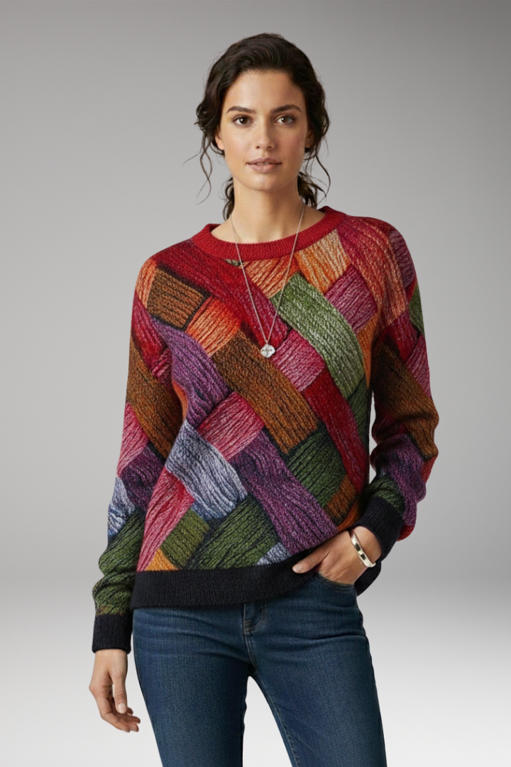 Women's Sweater with Round Neck and Textured Pattern