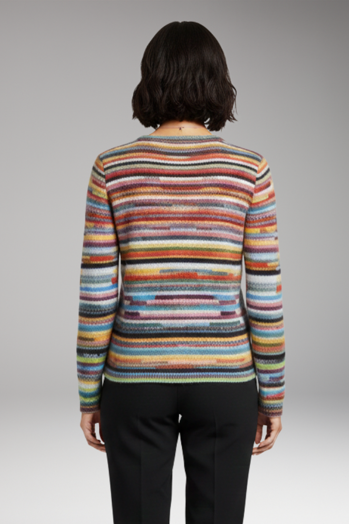 Women's Sweater with Round Neckline and Striped Surface