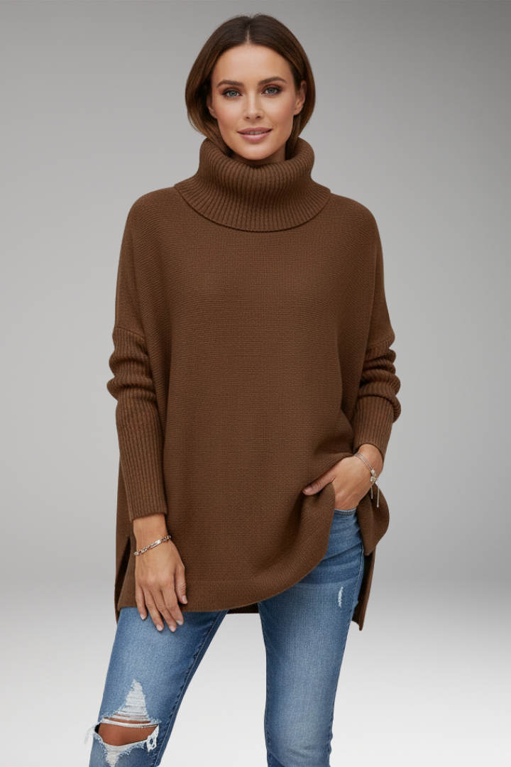Women's Sweater with Turtleneck and Ribbed Surface