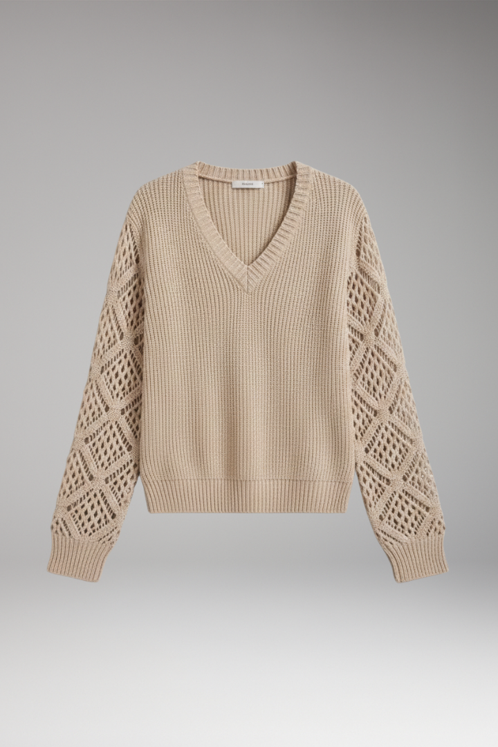 Women's Sweater with V-Neck and Textured Knit