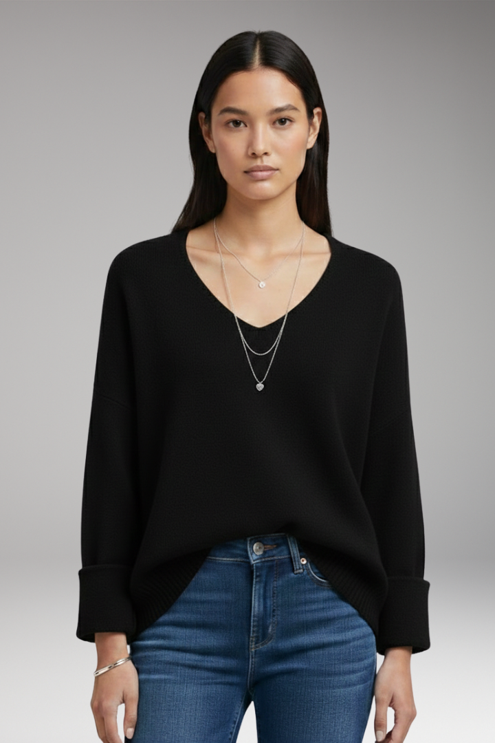 Women's Sweater with V-Neckline and Relaxed Fit