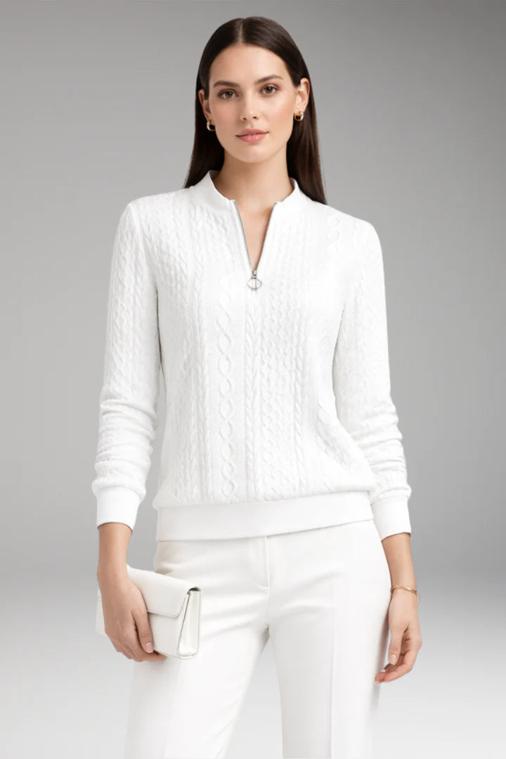 Women's Sweater with Zip Neck and Cable Texture