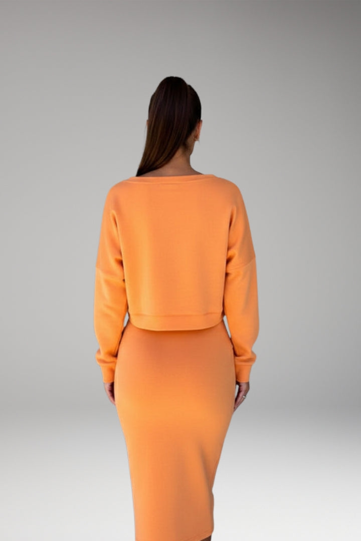 Women's Sweatshirt Dress Set with Fitted Midi Dress and Modern Sweatshirt