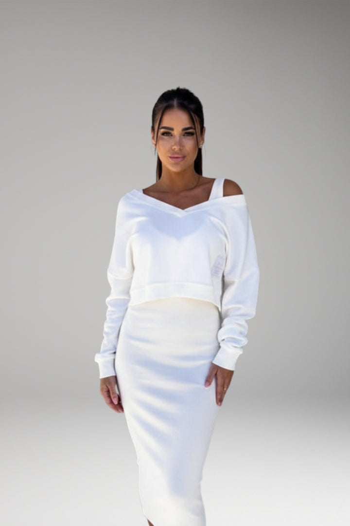 Women's Sweatshirt Dress Set with Fitted Midi Dress and Modern Sweatshirt
