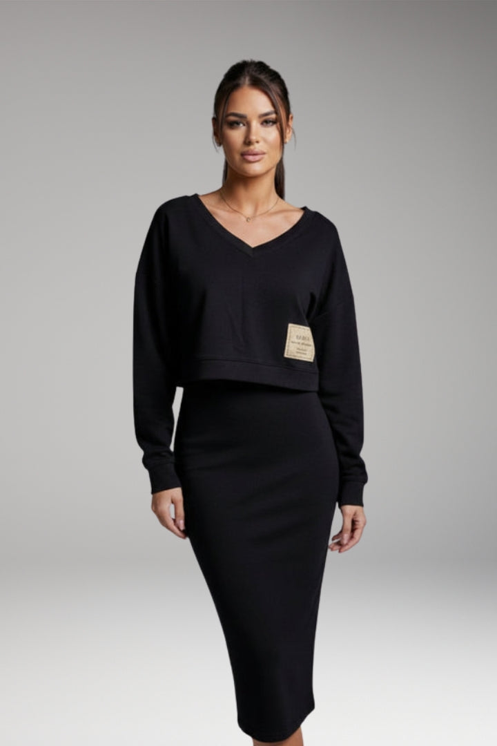 Women's Sweatshirt Dress Set with Fitted Midi Dress and Modern Sweatshirt