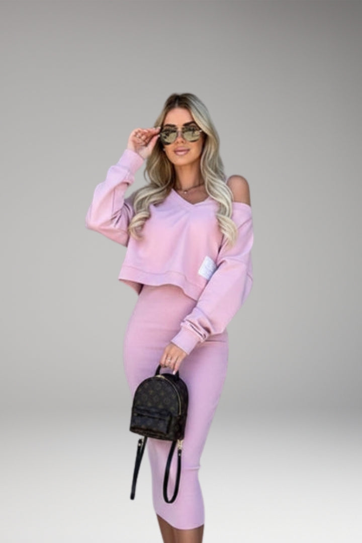 Women's Sweatshirt Dress Set with Fitted Midi Dress and Modern Sweatshirt