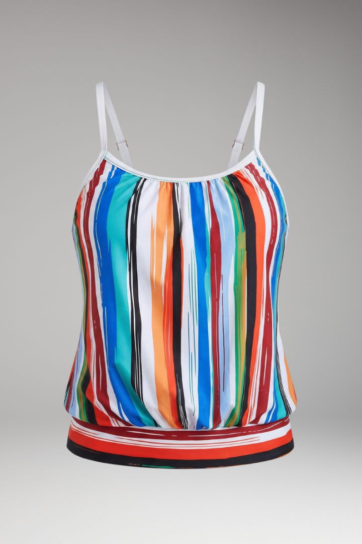 Women's Swim Top with Stripes and Adjustable Straps