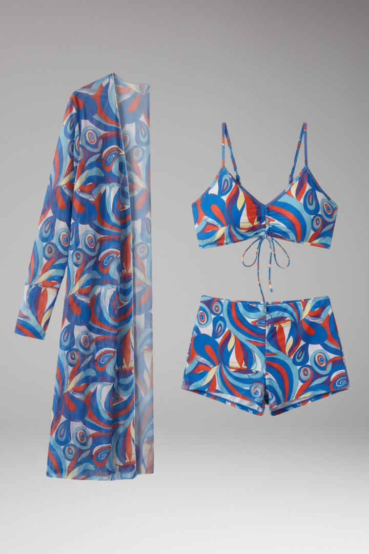 Women's Swimsuit with Tied Front and Long Sheer Overlay