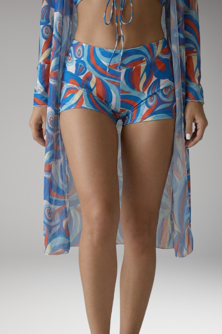 Women's Swimsuit with Tied Front and Long Sheer Overlay