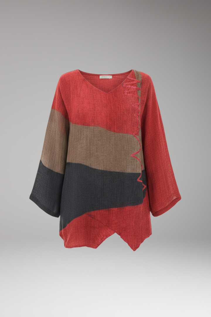 Women's T-Shirt with Artistic Retro Pattern and V-Neck