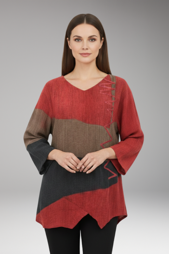 Women's T-Shirt with Artistic Retro Pattern and V-Neck