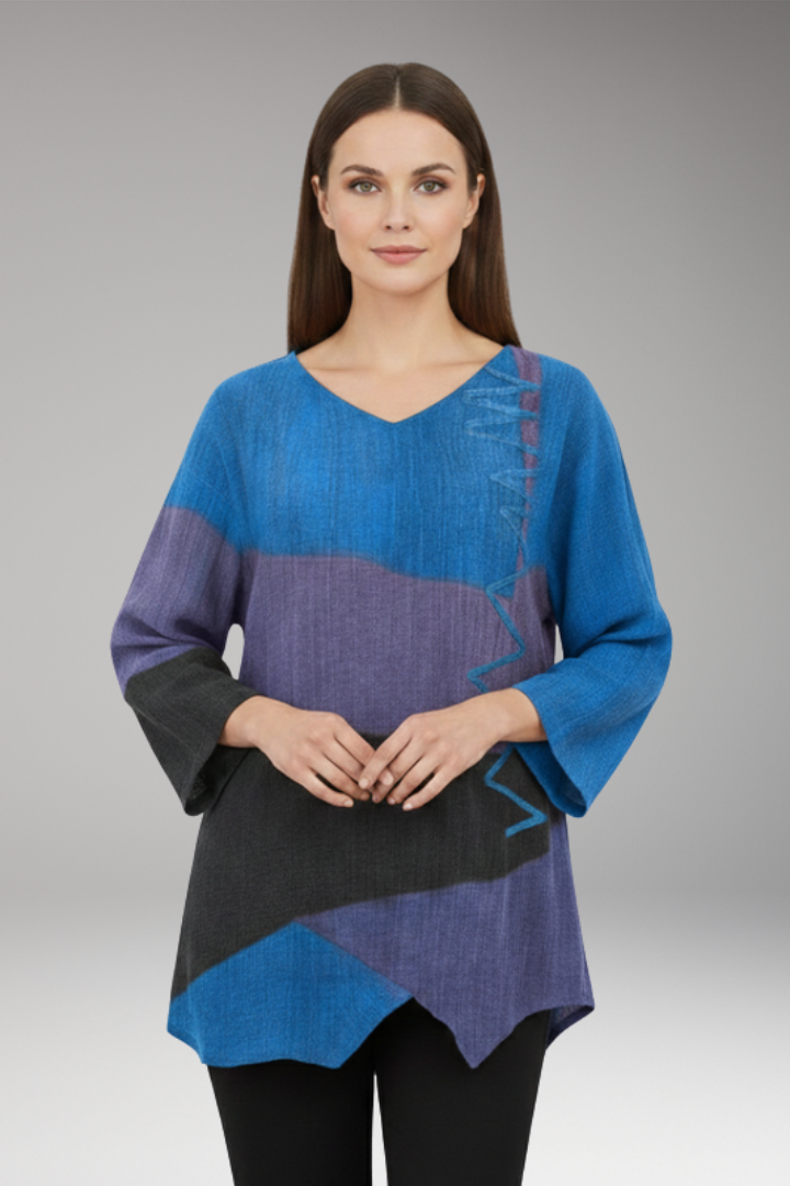 Women's T-Shirt with Artistic Retro Pattern and V-Neck