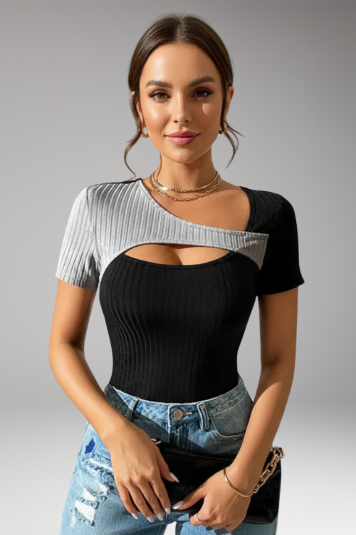 Women's T-Shirt with Asymmetric Neckline and Cut-Out