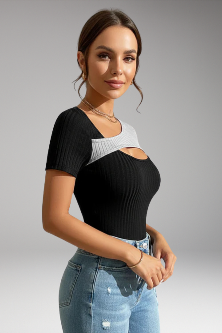 Women's T-Shirt with Asymmetric Neckline and Cut-Out