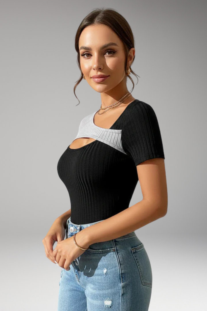 Women's T-Shirt with Asymmetric Neckline and Cut-Out