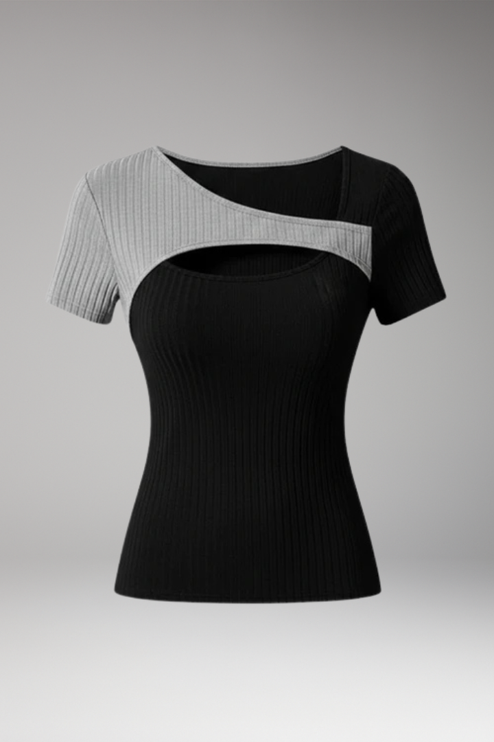 Women's T-Shirt with Asymmetric Neckline and Cut-Out