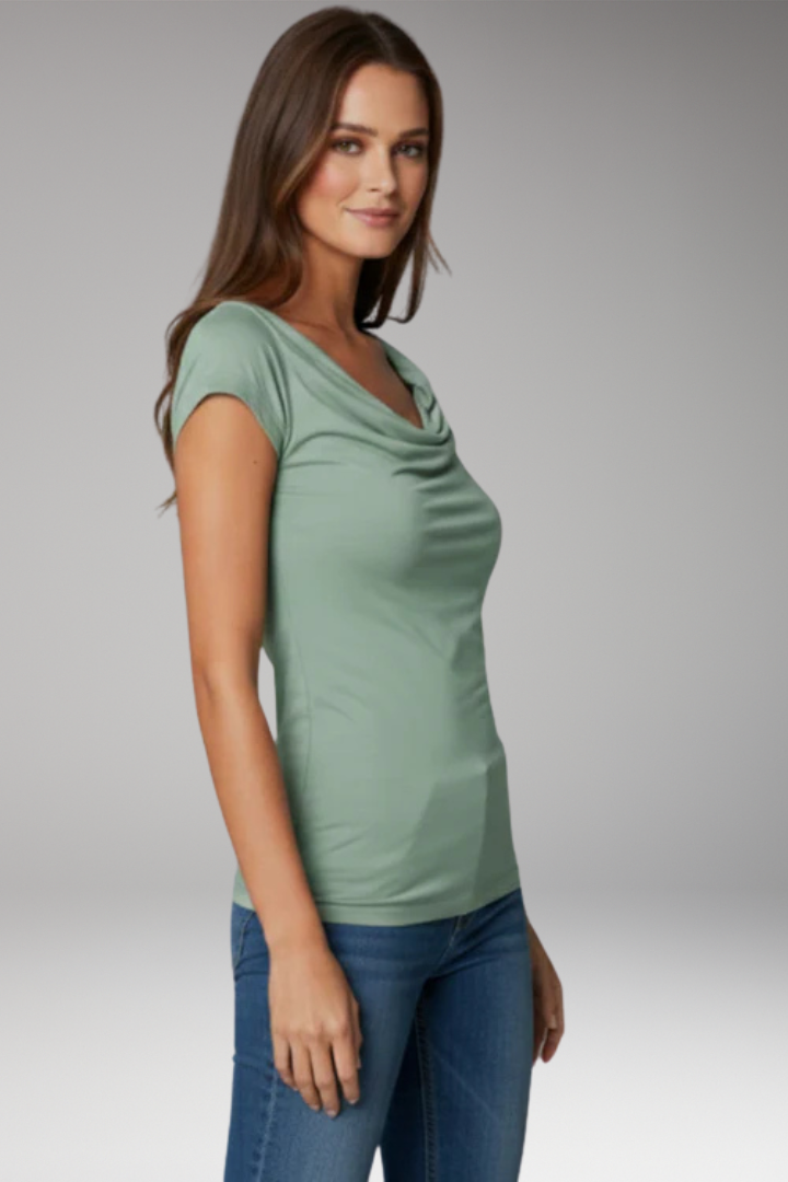 Women's T-Shirt with Draped Neck and Short Sleeves