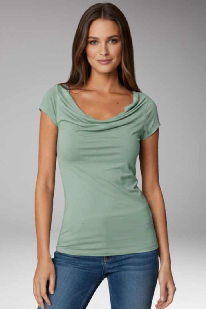 Women's T-Shirt with Draped Neck and Short Sleeves