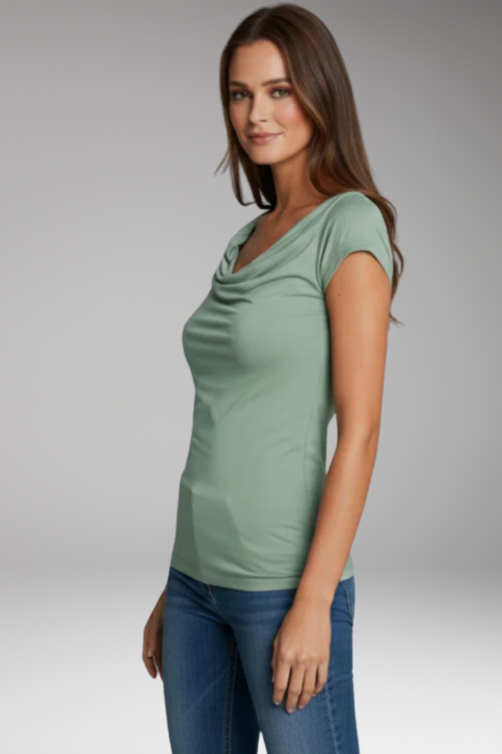 Women's T-Shirt with Draped Neck and Short Sleeves
