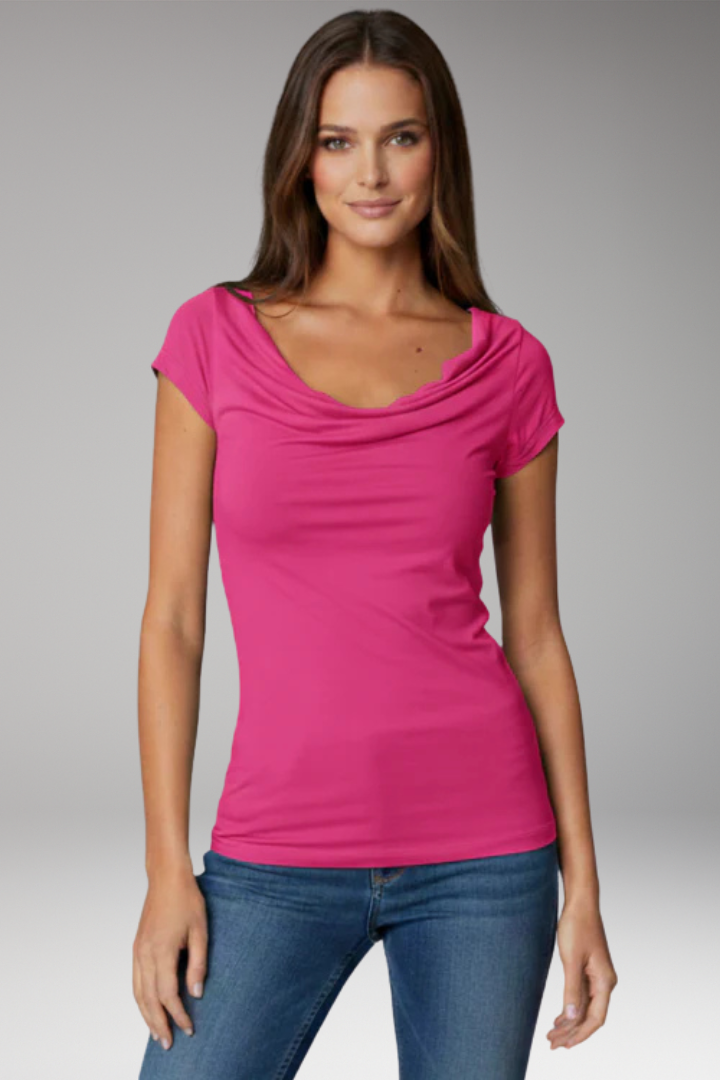 Women's T-Shirt with Draped Neck and Short Sleeves