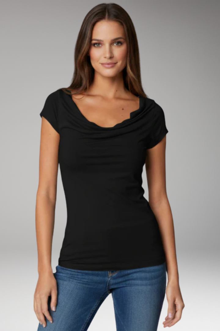 Women's T-Shirt with Draped Neck and Short Sleeves
