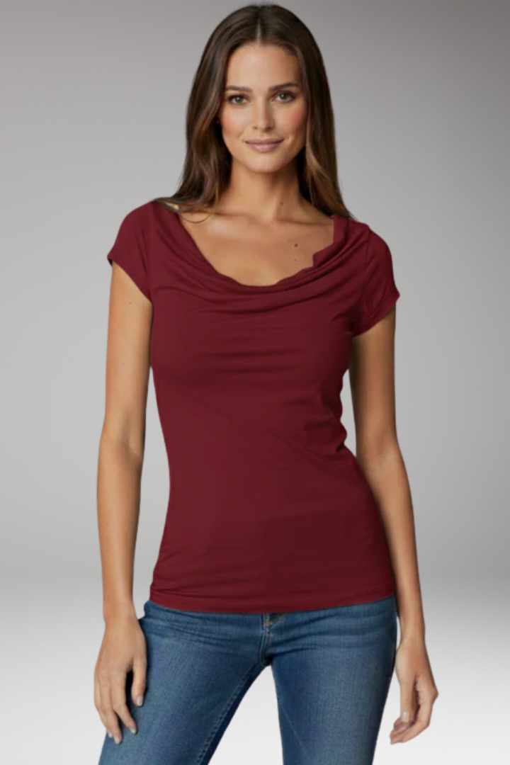 Women's T-Shirt with Draped Neck and Short Sleeves