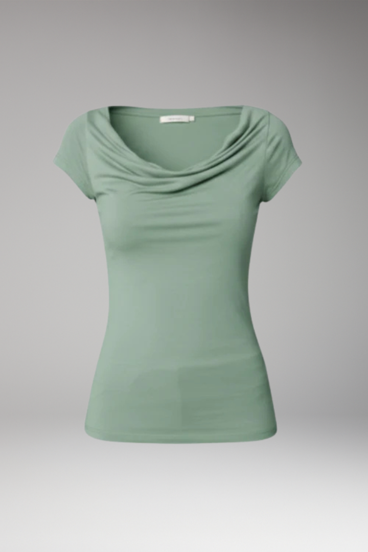 Women's T-Shirt with Draped Neck and Short Sleeves