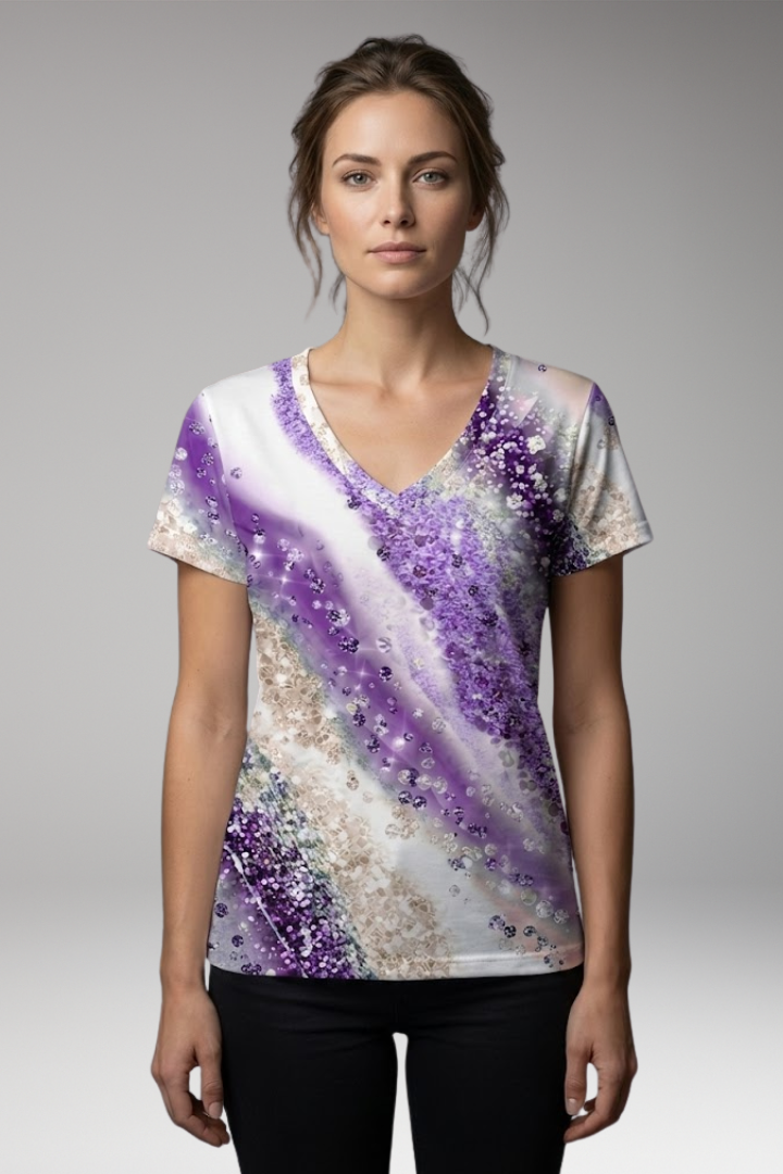 Women's T-Shirt with Gradient Print and V-Neck