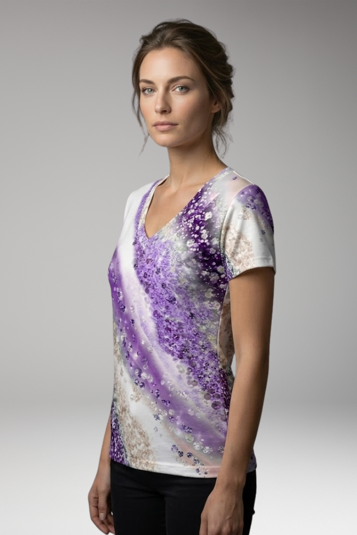 Women's T-Shirt with Gradient Print and V-Neck