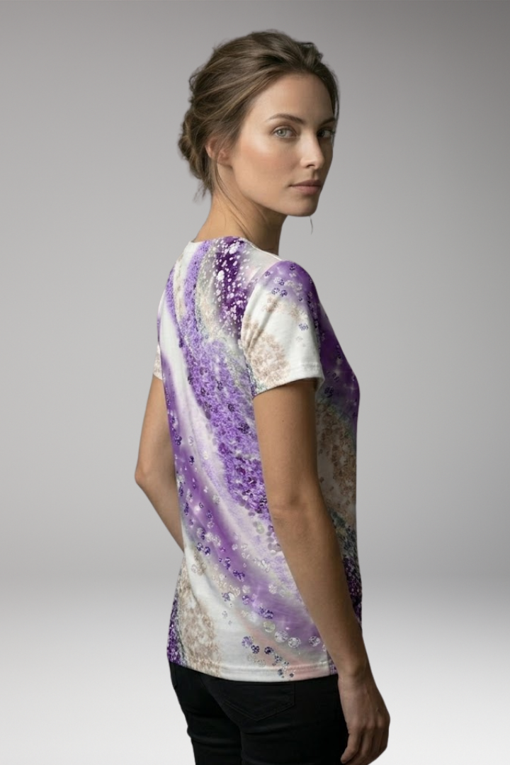 Women's T-Shirt with Gradient Print and V-Neck