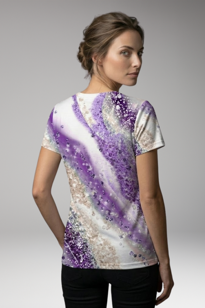 Women's T-Shirt with Gradient Print and V-Neck