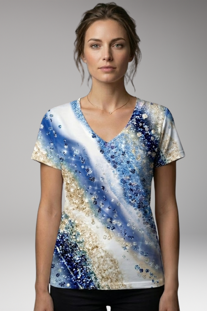 Women's T-Shirt with Gradient Print and V-Neck