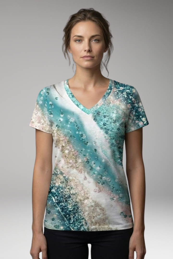 Women's T-Shirt with Gradient Print and V-Neck