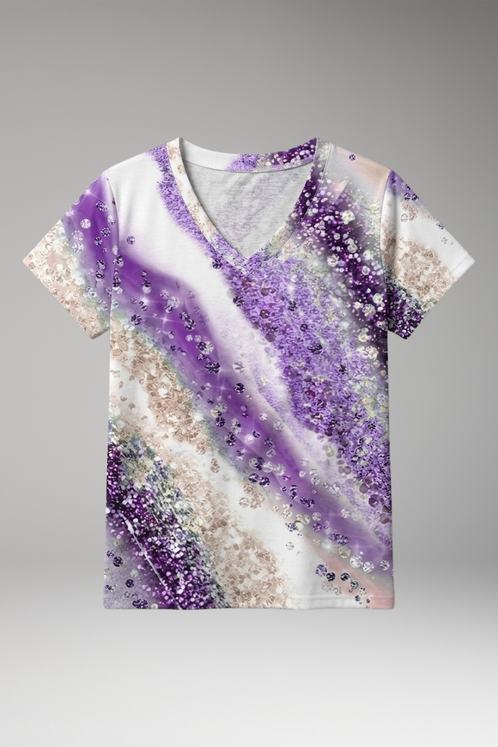 Women's T-Shirt with Gradient Print and V-Neck