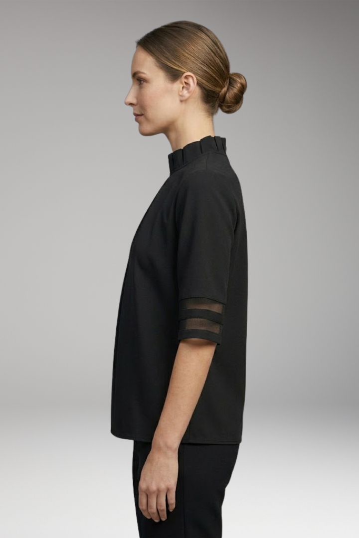 Women's T-Shirt with High Collar and Pleated Front