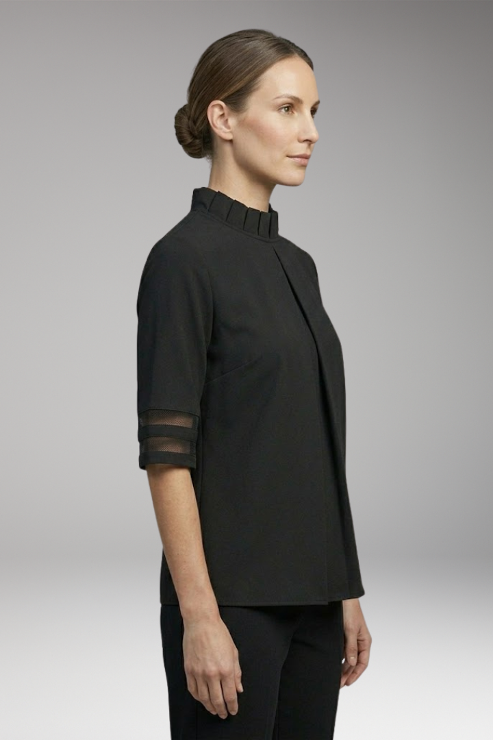 Women's T-Shirt with High Collar and Pleated Front