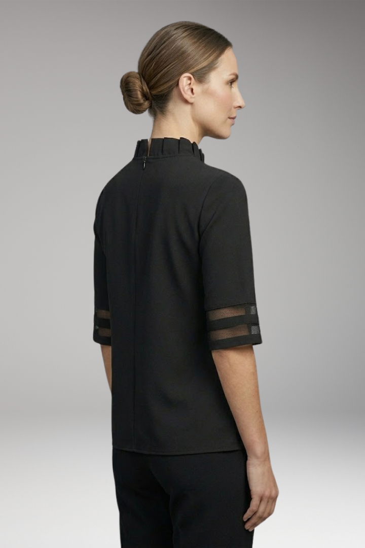 Women's T-Shirt with High Collar and Pleated Front