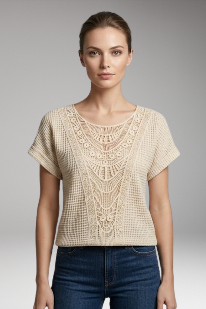 Women's T-Shirt with Lace Insert and Round Neck