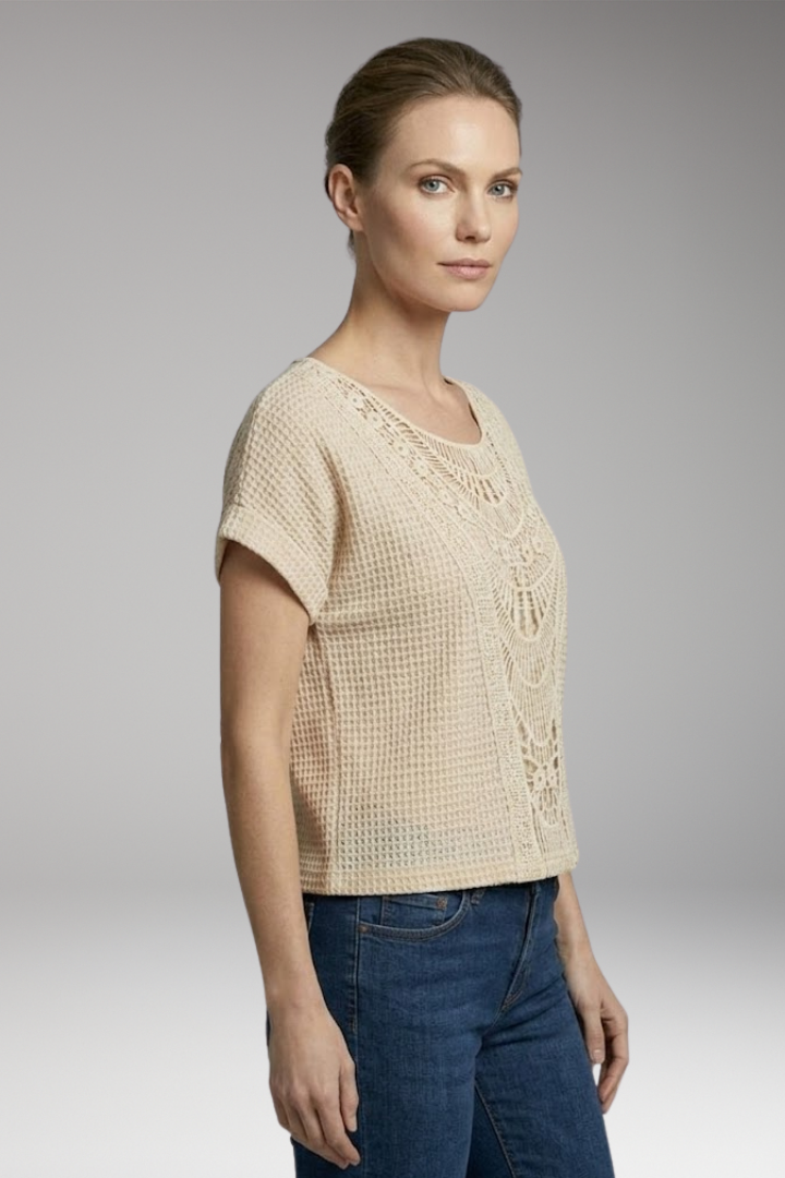 Women's T-Shirt with Lace Insert and Round Neck