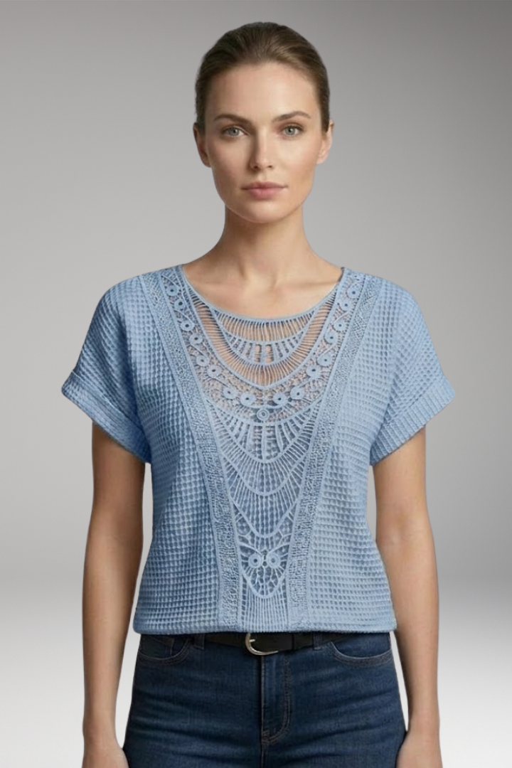 Women's T-Shirt with Lace Insert and Round Neck