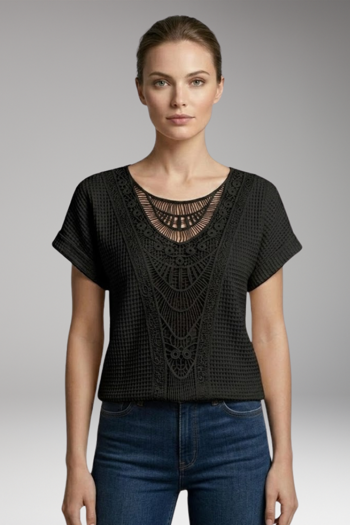 Women's T-Shirt with Lace Insert and Round Neck