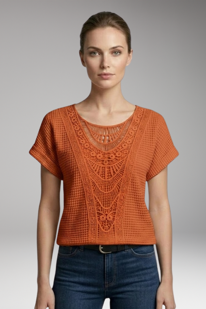 Women's T-Shirt with Lace Insert and Round Neck