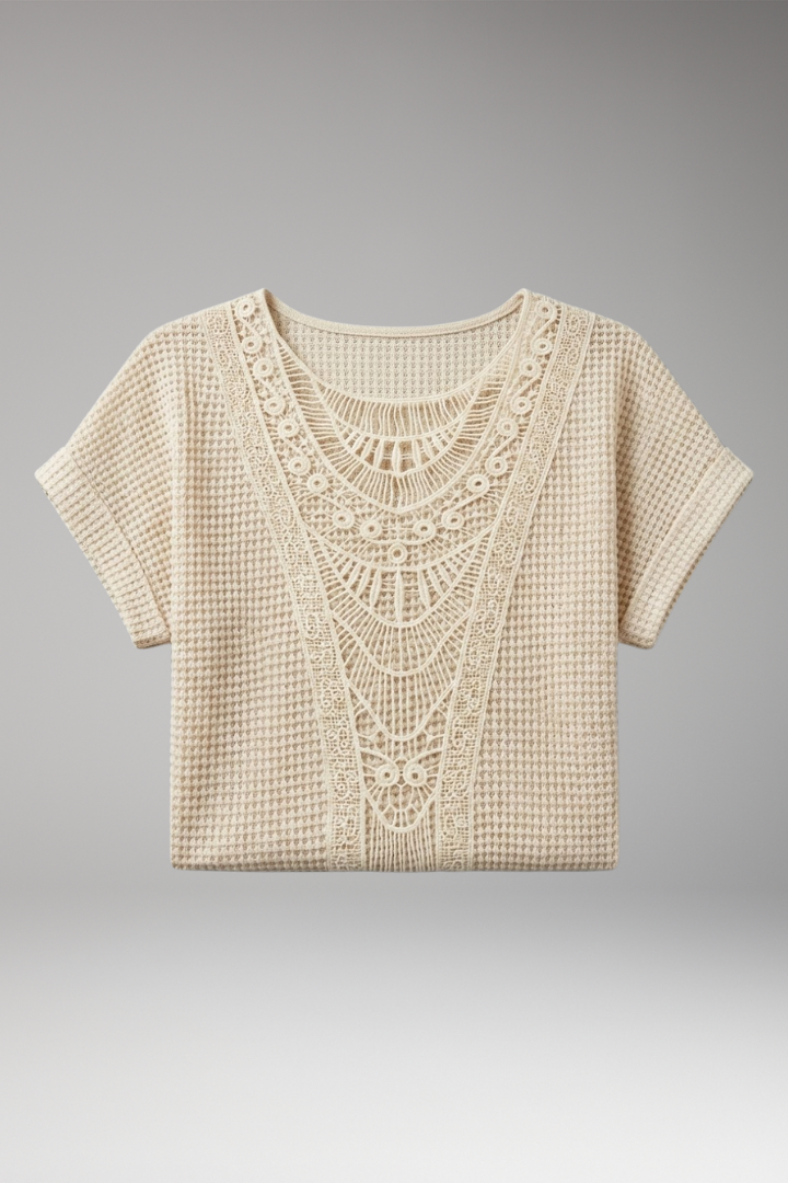 Women's T-Shirt with Lace Insert and Round Neck